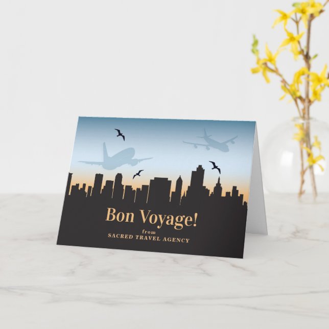 Bon Voyage Travel Agency Business Skyline Kort (Gul blomma)