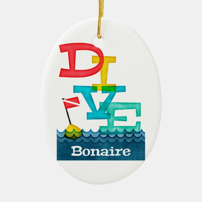 Bonaire Dive - Färggrafik Julgransprydnad Keramik (Framsidan)