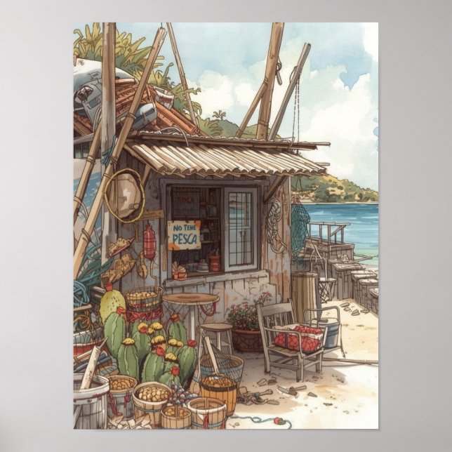 Bonaire fish shack poster (Framsidan)