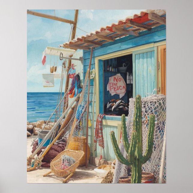 Bonaire fiskstuga utsåld poster (Framsidan)
