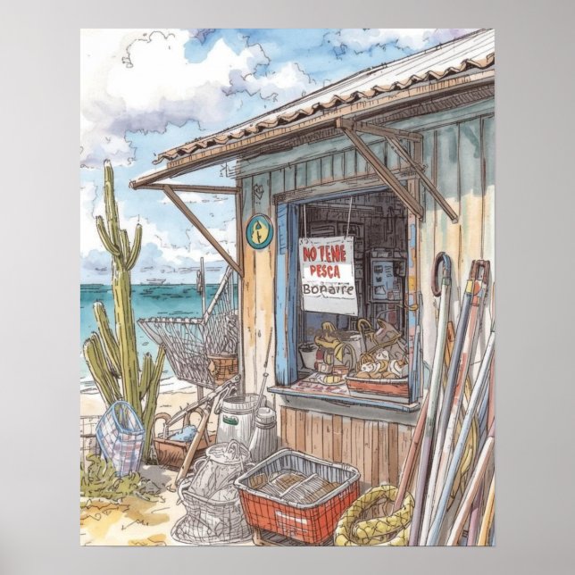 Bonaire fiskstuga utsåld poster (Framsidan)