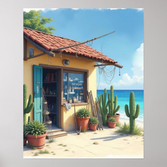 Bonaire fiskstuga utsåld poster (Framsidan)