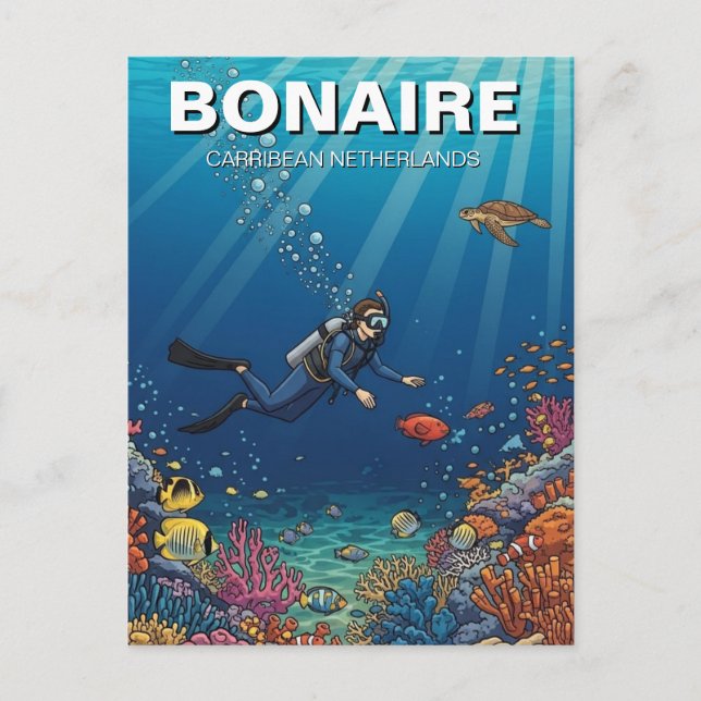 Bonaire Karibiska Nederländerna Dykare Dykning Vykort (Framsida)