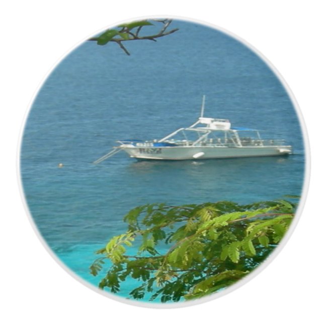 Bonaire Ocean View med Boat Ceramic Dric Dric Knopp (Framsidan)