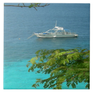 Bonaire Ocean View med boat Ceramic Tile Kakelplatta