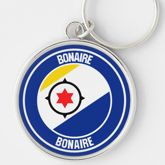 Bonaire Round Emblem Rund Silverfärgad Nyckelring (Framsidan)