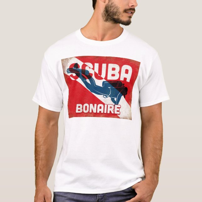 Bonaire Scuba Diver - Blue Retro T Shirt (Framsida)