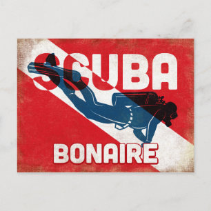 Bonaire Scuba Diver - Blue Retro Vykort