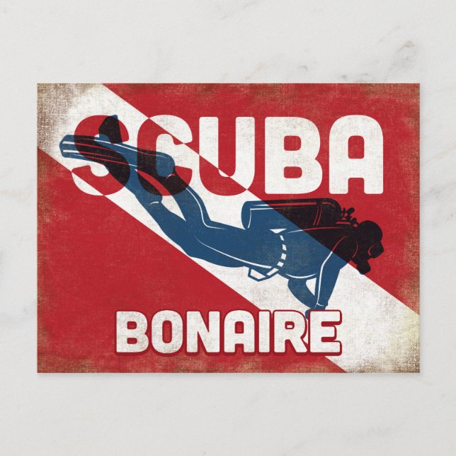 Bonaire Scuba Diver - Blue Retro Vykort (Framsida)