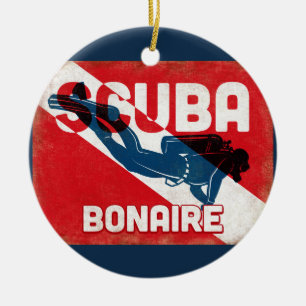 Bonaire Scubadykare - Retro blått Julgransprydnad Keramik