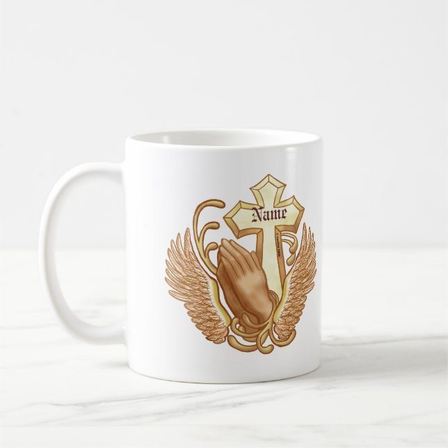 Bönande händer Kristet kors Kaffemugg (Vänster)