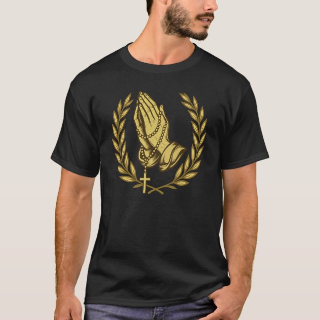 Bönande händer Rosenkransbön - Katolsk T Shirt (Framsida)