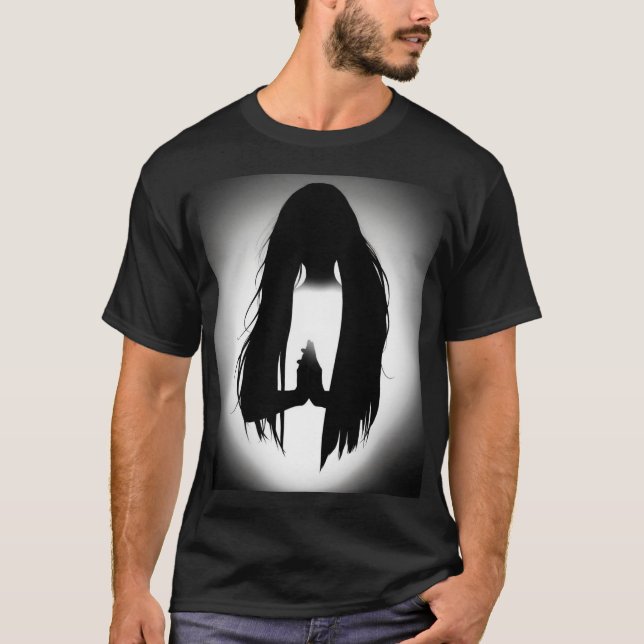 Bönande Kvinnlig Siluett – Tro & Nåde Design T Shirt (Framsida)