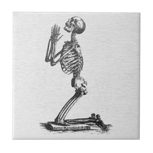 Bönande skelett - Vintage anatomisk konst Kakelplatta (Framsidan)