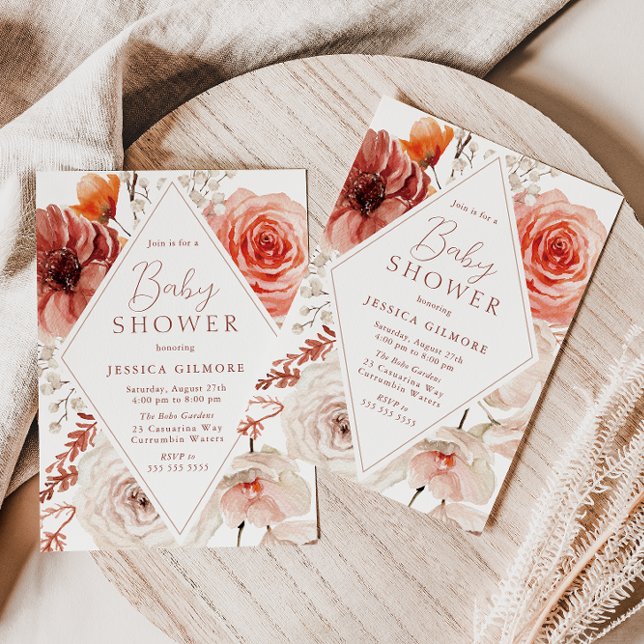 Bonanical Boho Blommigt Neutralt Baby Shower på hö Inbjudningar (Skapare uppladdad)