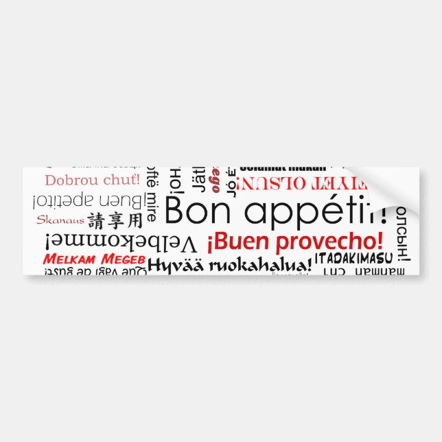 Bonappetit i typografi för många olik språk bildekal (Framsidan)