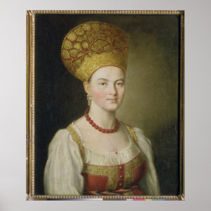 Bondaktig kvinna i den ryska dräkten, 1784 poster