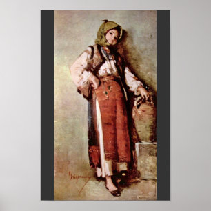 Bondaktig kvinna med tillbringaren av Grigorescu Poster