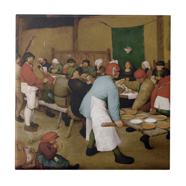 Bondaktigt bröllop av Pieter Bruegel fläderen Kakelplatta (Framsidan)