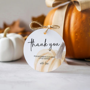 Bonde Baby Shower Little Pumpkin Round Gåvor Etiketter