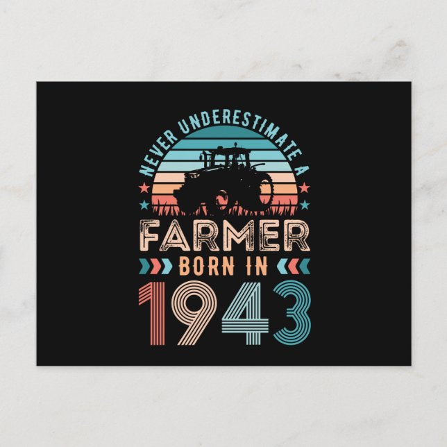Bonde född 1943 80-årsdag Jordbrukspresent Retro Vykort (Framsida)