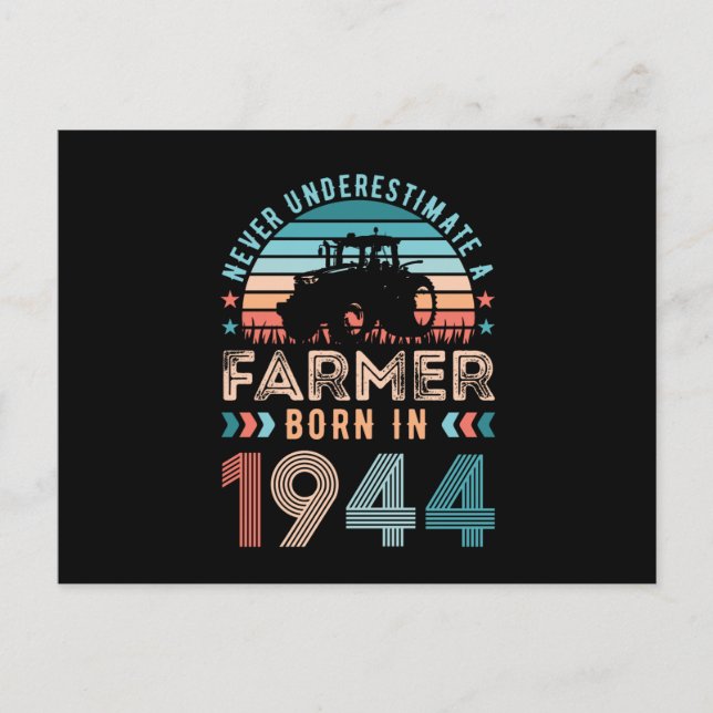 Bonde född 1944 80-årsdag Jordbrukspresent Retro Vykort (Framsida)