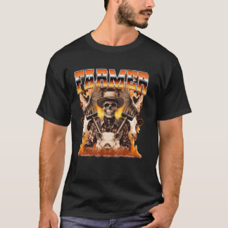 Bonde Jordbruk Gårdsdjur Skelett Dödskalle 90tal B T Shirt
