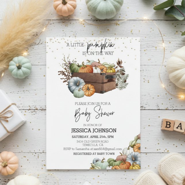 Bonde Little Pumpkin Watercolor Baby Shower Inbjudningar (Skapare uppladdad)