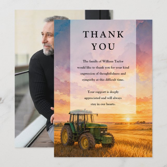 Bonde Traktor Firande Av Livets Begravning Foto Tack Kort (Fram/baksida)