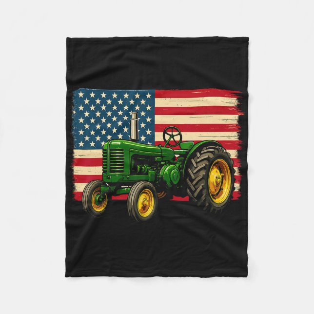 Bonde Traktor USA Flagga 4:e Juli  Fleecefilt (Framsidan)