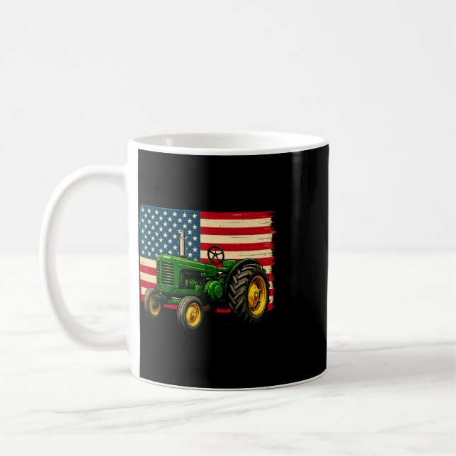 Bonde Traktor Usa Flagga 4:e Juli  Kaffemugg (Vänster)