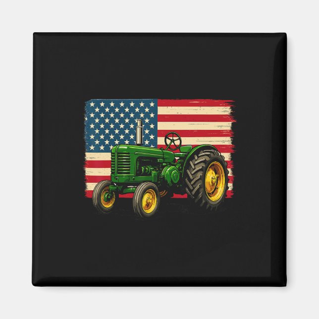 Bonde Traktor Usa Flagga 4:e Juli  Magnet (Framsidan)
