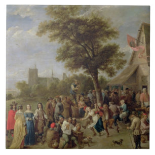 BondeGlad-Danande, c.1650 (olja på kanfas) Kakelplatta