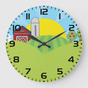 Bondelandskap Rött lada Silo Äppelträd Stor Klocka