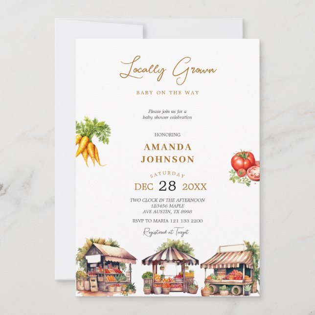 Bondemarknad Lokalt Odlad Grönsaks Baby Shower Inbjudningar (Framsida)