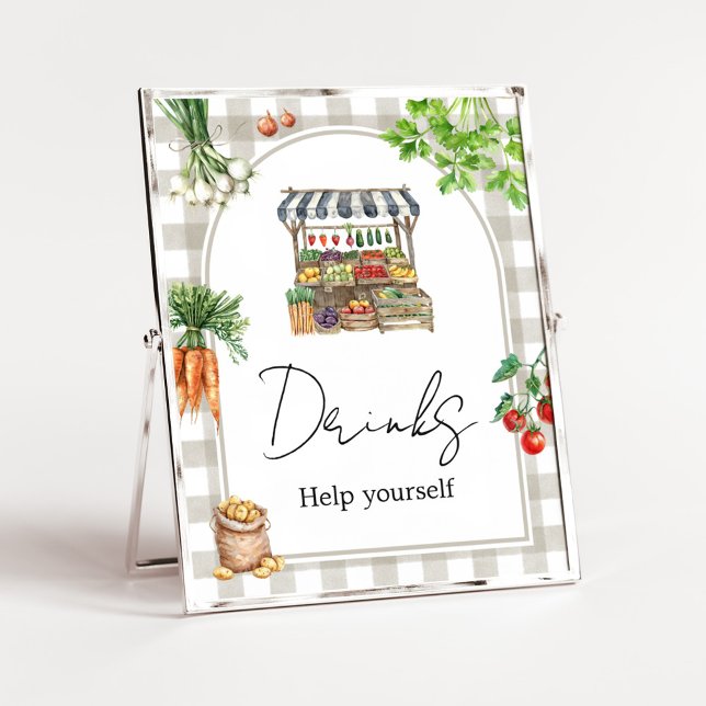 Bondens Marknad Lokalt Odlad Dusch Drycker Skylt (Farmers Locally Grown Shower Sign)