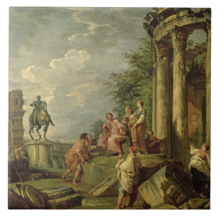 Bönder Amongst romare fördärvar, 1743 (olja på Kakelplatta