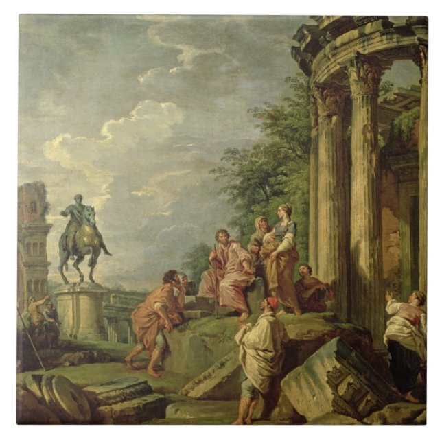 Bönder Amongst romare fördärvar, 1743 (olja på Kakelplatta (Framsidan)