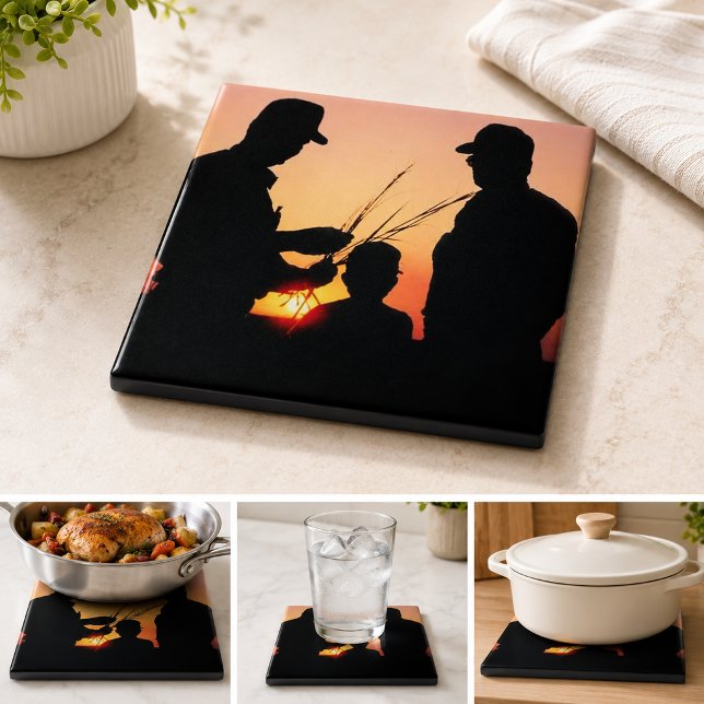 Bönder och solnedgång kakelplatta (Farmers and Sunset Tile)