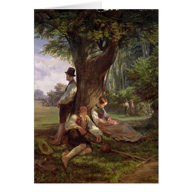 Bönder som tar en siesta, 1841 hälsningskort (Framsidan)