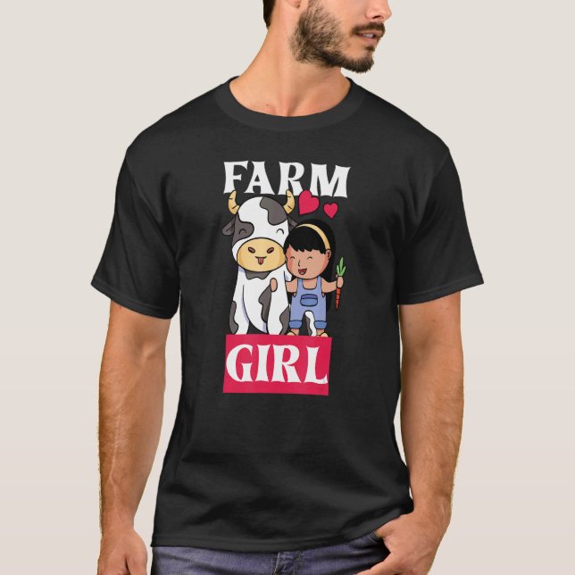 Bondflicka Bondflicka Böndernas söta flicka med ko T Shirt (Framsida)