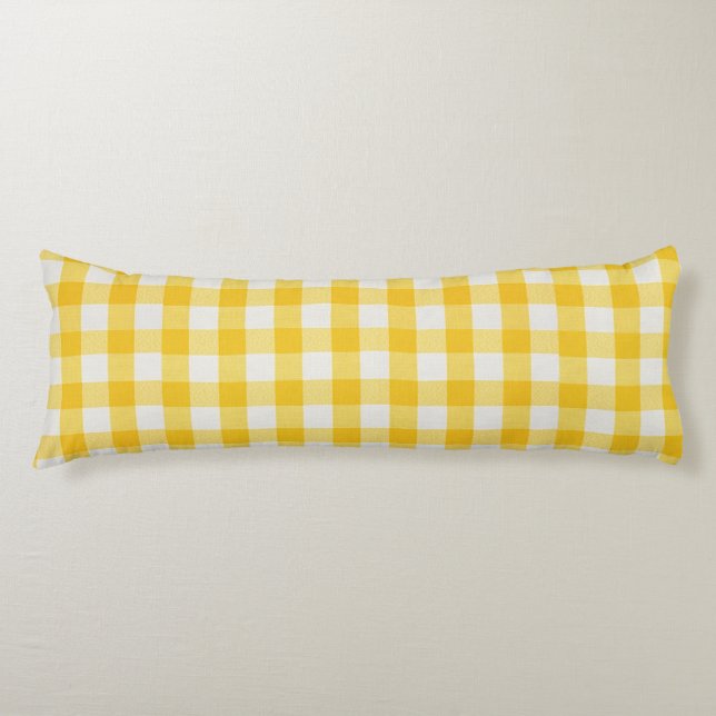 Bondgård1 Gingham Gylden Gul barnkammare Kroppskudde (Framsidan)