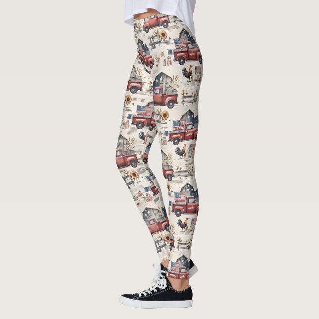 Bondgård Amerikansk Patriotisk 4:e Juli Mönster Leggings (Vänster)