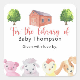 Bondgård - Baby Shower bokmärke, böcker för bebis Fyrkantigt Klistermärke
