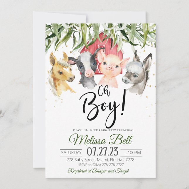 Bondgård Baby Shower inbjudan Pojke Boho (Framsida)