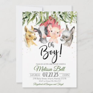 Bondgård Baby Shower inbjudan Pojke Boho