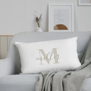 Bondgård Beige Buffalo-rutig familjenamn Monogram Lumbarkudde