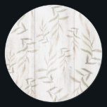 Bondgård Botanisk Vit Trä Rosig Rustika Löv Runt Klistermärke<br><div class="desc">Anpassa med valfri text du vill.</div>