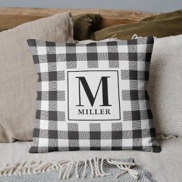 Bondgård Buffalo-rutig familjenamn Monogram Kudde