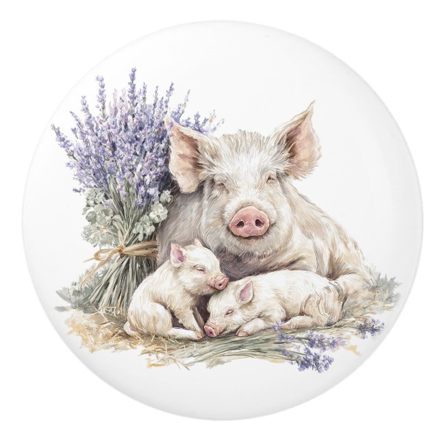 Bondgård Gris Skåp Familj Lavendel Byrålåda Knopp (Framsidan)